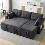 Sofá cama convertible 3 en 1 con chaise longue de almacenamiento interno, sofás cama en forma de L con portavasos, almohadas y bolsillo de almacenamiento. Sofá cama extraíble seccional para sala de estar, dormitorio u oficina, gris