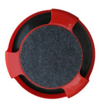 Cat interactive toy with red circular base and dark gray top pad