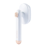 White pet hair grooming comb with rotating round brush head and rose-gold button