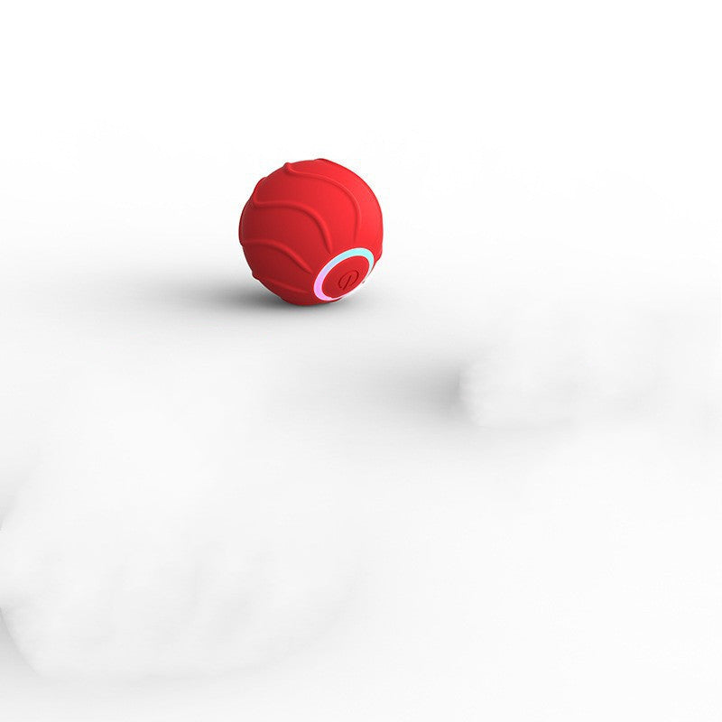 Red interactive cat rolling ball toy with glowing power button