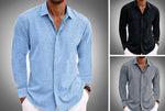 Men's loose long sleeve button-front cardigan shirt with collar