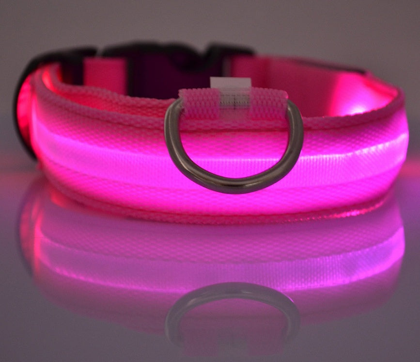 GlowPaws Nylon LED Dog Collar - Adjustable Luminous Leash for Night Safety & Visibility