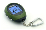 Green mini GPS tracker with display and silver carabiner key chain
