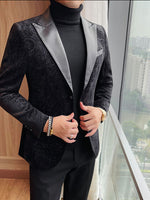 Luxurious Velvet Jacquard Leather Lapel Blazer for Men - Elevate Your Style