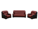 Pickup Only--Black & Red Genuine Cow Leather 3-Piece Couch Living Room Sofa Set