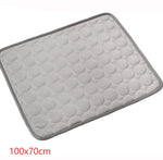 Rectangular pet cooling pad with bubble quilt texture, light gray color and edging