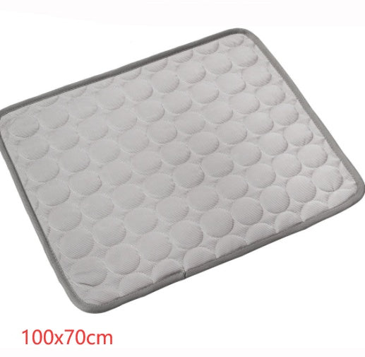 Rectangular pet cooling pad with bubble quilt texture, light gray color and edging