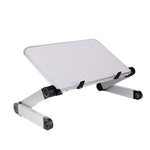 Foldable laptop stand with light top panel and aluminum base with adjustable supports