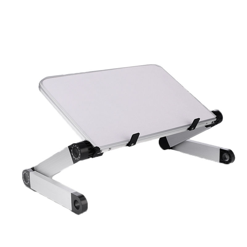 Foldable laptop stand with light top panel and aluminum base with adjustable supports