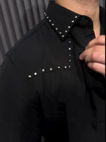 Chic Black Button-down Collar Shirt