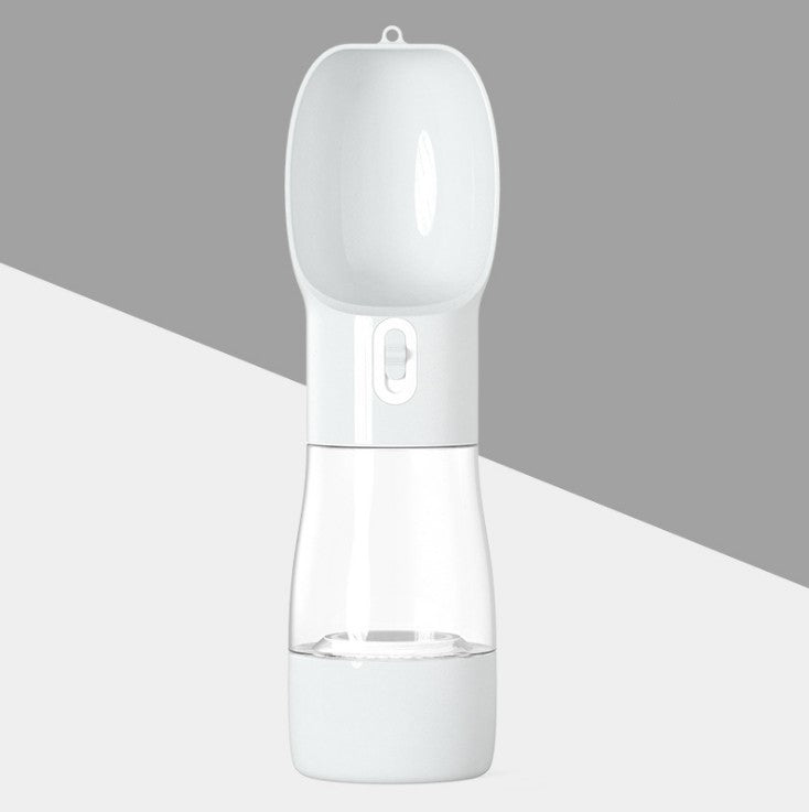 2-in-1 dog water and food travel bottle, gray translucent base, flip-top lid