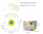 White ball launcher with lime-green ring and top bowl, size diagram