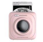 Pink mini thermal photo printer with front lens window and power button