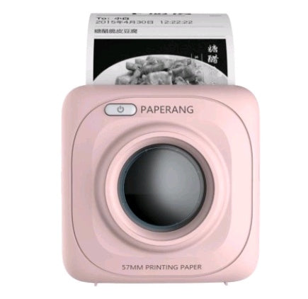 Pink mini thermal photo printer with front lens window and power button