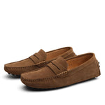 Men's suede round-toe loafers with anti-slip sole, khaki brown