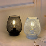 Lámpara de mesa retro de hierro forjado con batería, luz nocturna hueca con diseño de jaula de pájaros, lámpara de lectura de escritorio, decoración para dormitorio, mesita de noche y hogar