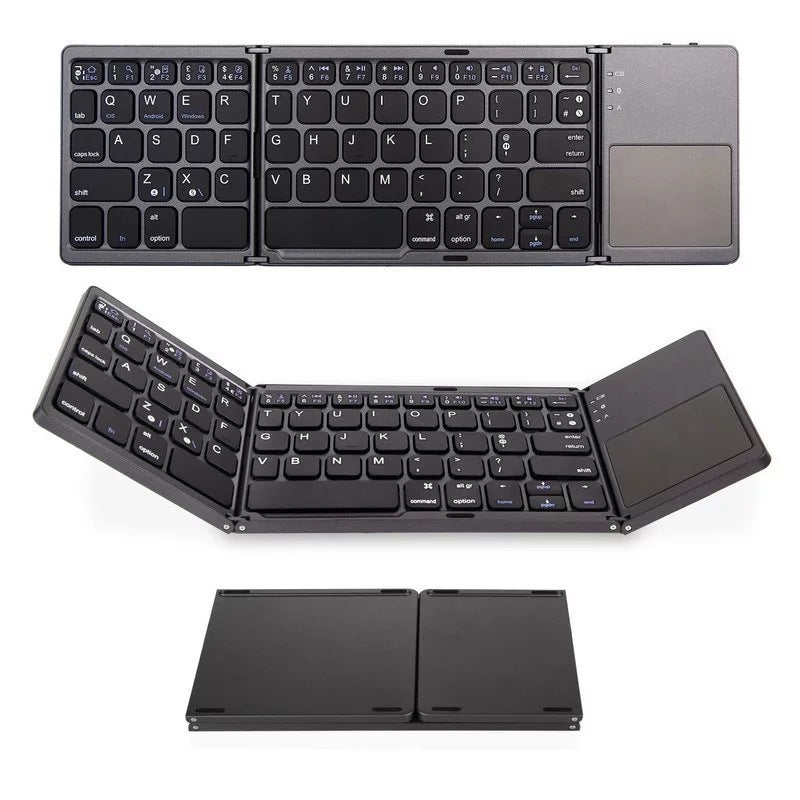 Black wireless keyboard folding design with large touchpad