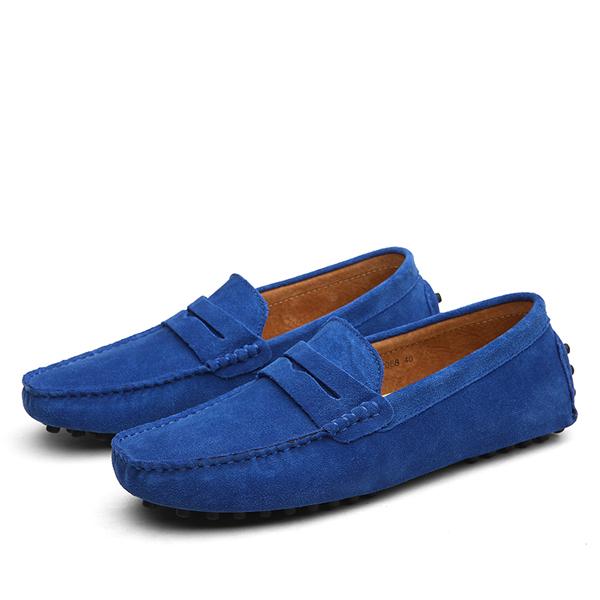 Men's suede round-toe loafers with anti-slip sole, bright blue