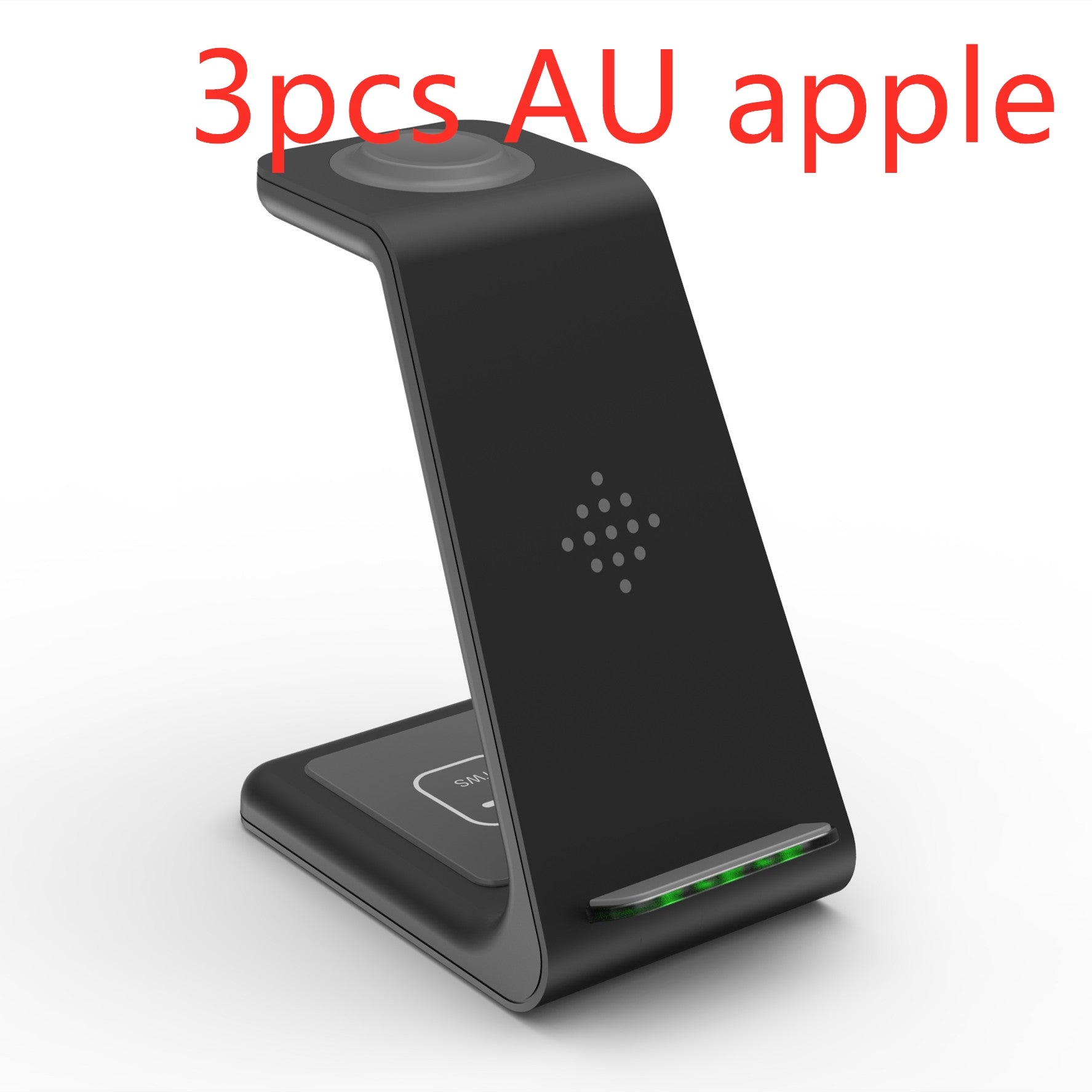 Black wireless charger stand with illuminated strip and circular top charging pad