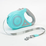 Retractable dog leash set, turquoise and gray case with gray strap and metal hook
