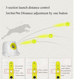 White automatic ball launcher with lime-green side chute and yellow tennis balls