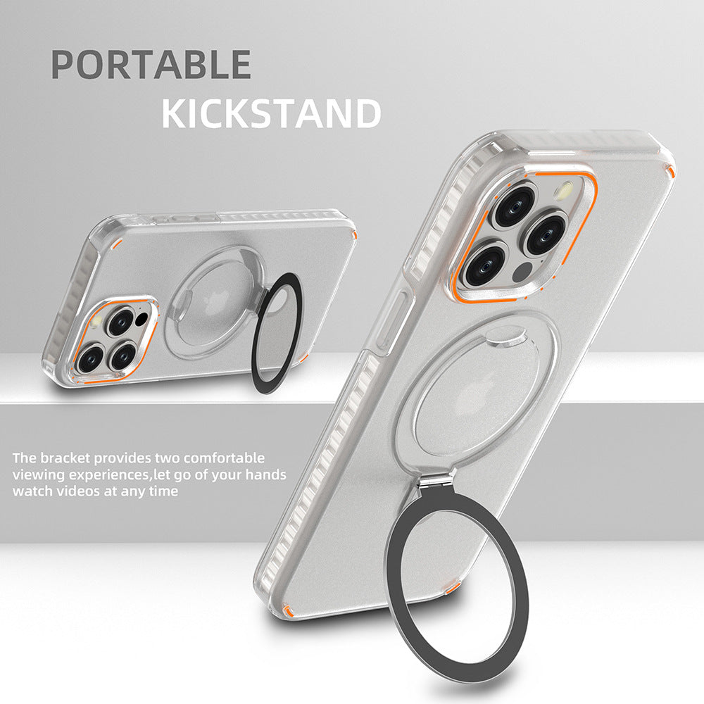 Clear phone case with portable kickstand ring and camera cutouts