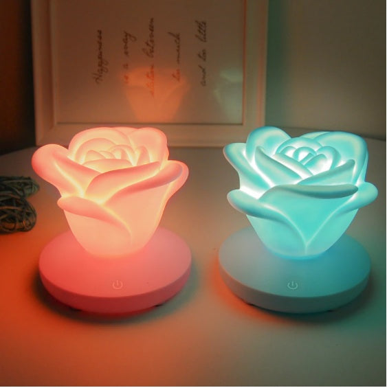 Veilleuse tactile à intensité variable en forme de rose romantique 4 couleurs, trois niveaux d'éclairage, veilleuse de Saint-Valentin