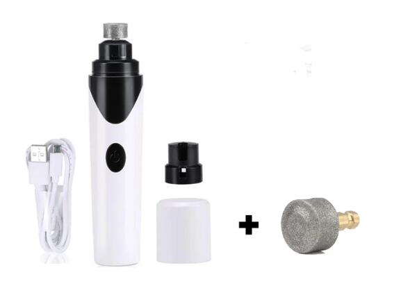 Electric pet nail grinder kit with cable, spare head, and protective storage cap