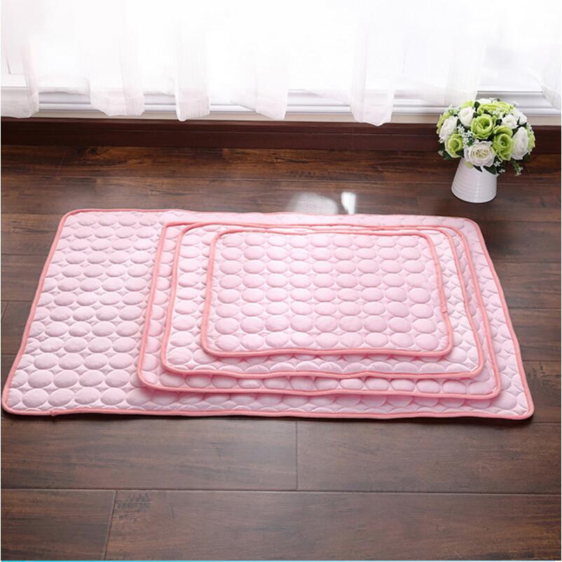 Pink pet cooling pad mat with pebble pattern and outlined border
