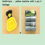 Yellow foldable dog pooper scooper and black waste bag pack