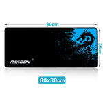 Black and blue mouse pad, 80x30cm, dragon splash graphic, anti-slip border