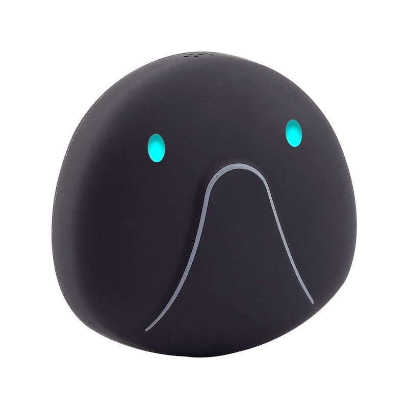 Round black anti-lost tracker tag with blue indicator lights and front speaker grille