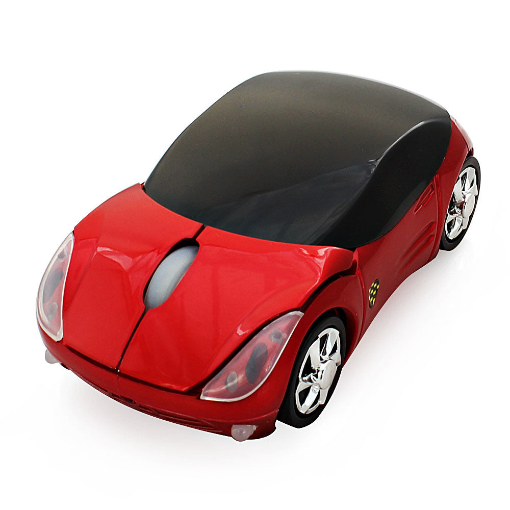 Wireless car mouse, red toy-car style front view with black windshield top