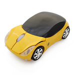 Wireless car mouse, yellow toy-car style with black top and chrome wheel details