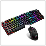 Gaming keyboard and wired mouse set, RGB backlit keys and glowing mouse ring