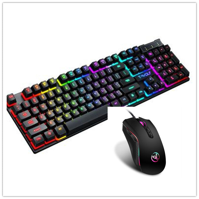 Gaming keyboard and wired mouse set, RGB backlit keys and glowing mouse ring