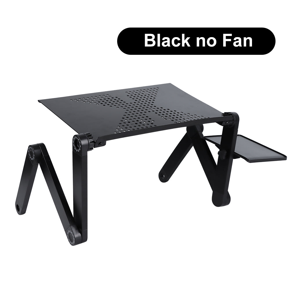 Adjustable bed laptop desk with vented top, foldable legs, and side extension tray