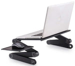 Adjustable bed laptop desk with extended tray and hinged base, plus mouse pad