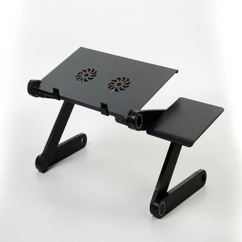 Adjustable bed laptop desk with vented surface and two fan-style circular openings