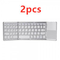 Two foldable Bluetooth keyboards with white key layouts and trackpad panels