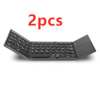 Two foldable Bluetooth keyboards with dark keys and trackpad panels