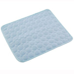 Pet cooling pad with bubble quilt texture, light blue fabric and light edging