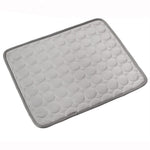 Pet cooling pad with bubble quilt texture, light gray fabric and stitched border
