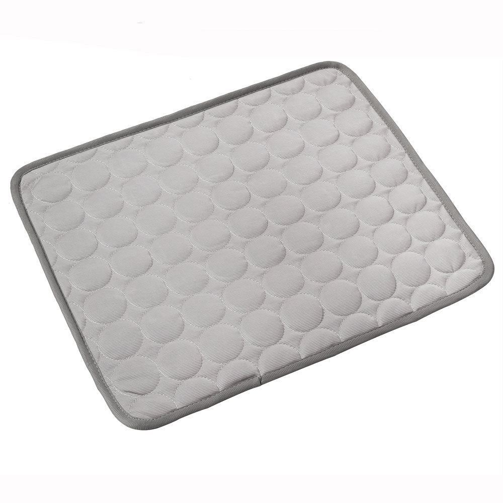 Pet cooling pad with bubble quilt texture, light gray fabric and stitched border