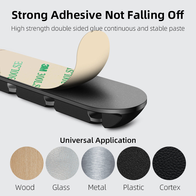 Black adhesive cable organizer base with self-adhesive mounting pad