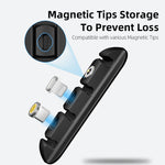 Black cable holder bar with four magnetic tips for USB and data cable storage