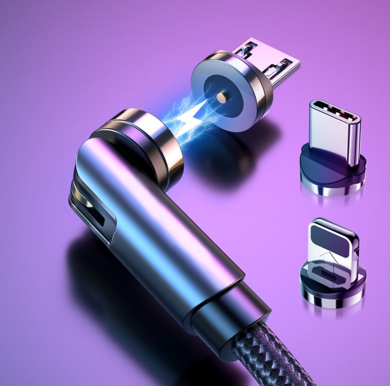 Rotating magnetic charging cable with USB plug, braided cable, and rotating connector
