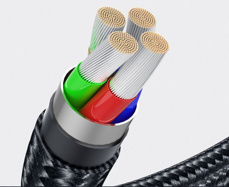 Braided charging cable with magnetic connector head and multi-color indicator ring