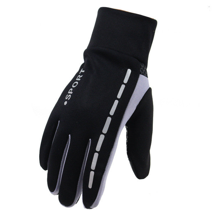 Men's cycling glove, black with light grey reflective stripe and non-slip palm
