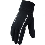 Men's cycling glove, black with light grey dashed stripe and textured grip palm